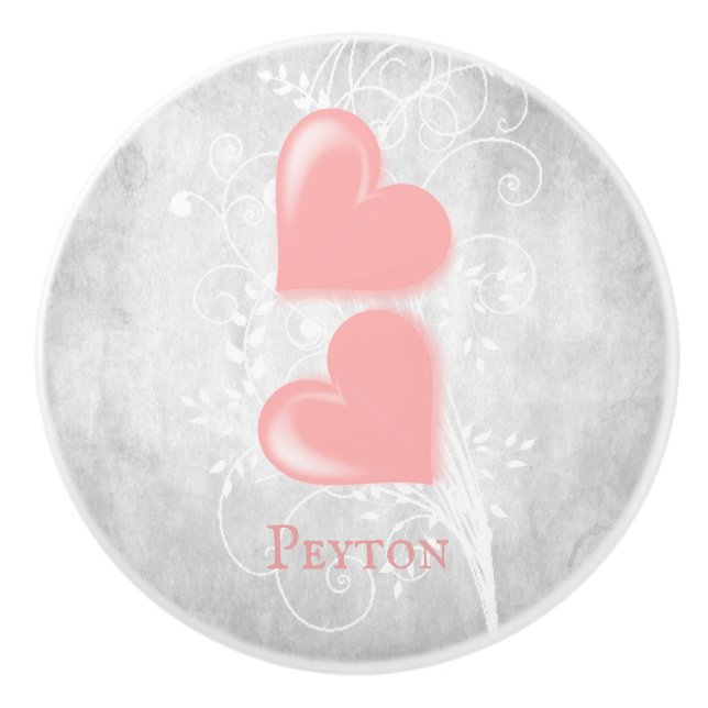 Pomo cerámico personalizado de corazones rosados (Anverso)