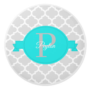 Pomo cerámico personalizado de quatrefoil turquesa