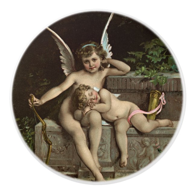 Pomo De Cerámica 2 cupidos retro sentados (Anverso)