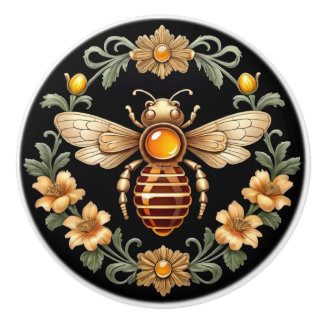 Pomo De Cerámica Abeja de Art Nouveau sobre negro