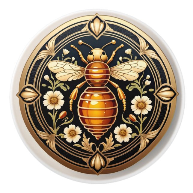 Pomo De Cerámica Abeja de miel de Art Nouveau (Anverso)