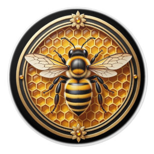 Pomo De Cerámica Abeja de Miel Negra y Dorada