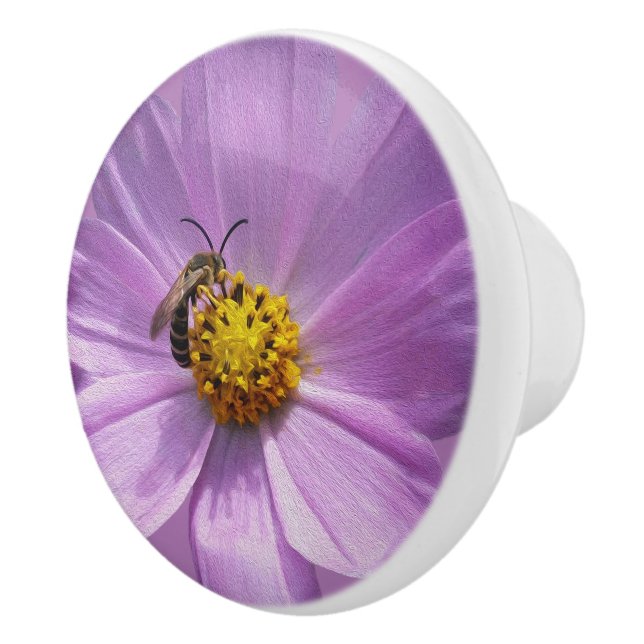 Pomo De Cerámica Abeja sobre la flor morada (Derecha)