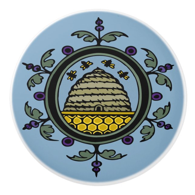 Pomo De Cerámica Abeja victoriana y colmena (Anverso)