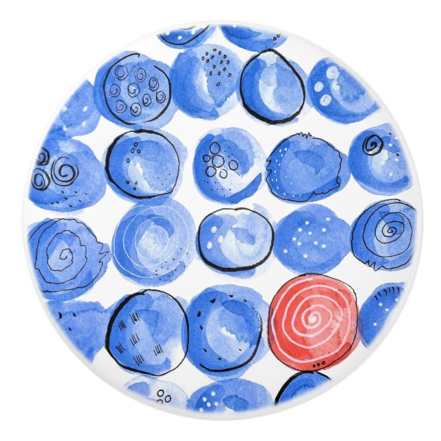 Pomo De Cerámica Abstract Watercolor Blue Dots (Anverso)