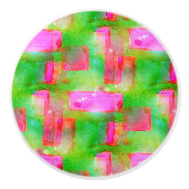 Pomo De Cerámica abstracto de luz solar pintado de amarillo, rosa (Anverso)