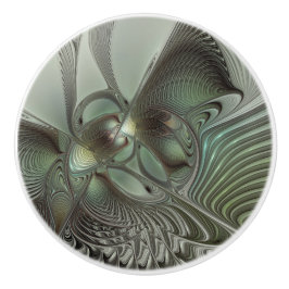 Pomo De Cerámica Abstracto Olive Sage Green Grey Fractal Art Fantas