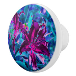 Pomo De Cerámica Abstracto púrpura y rosa caliente Flores de lirio 