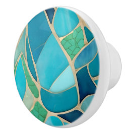 Pomo De Cerámica Abstracto Turquesa Mosaico Art Decó Cajón de Cajón