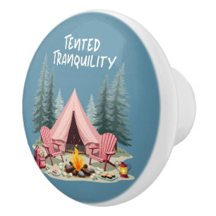 Pomo De Cerámica Acogedor camping Tent & Campfire estético de glamo