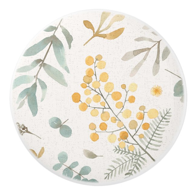 Pomo De Cerámica Acuarela australiana del zarzo y del eucalipto (Anverso)