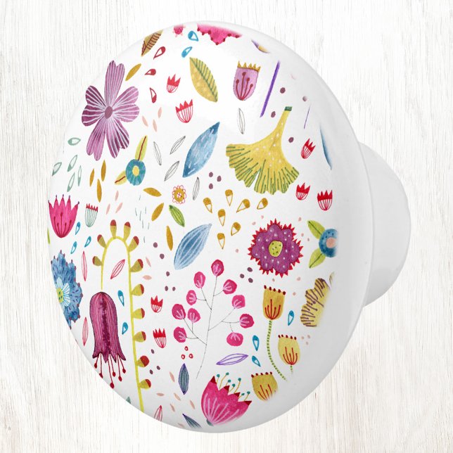 Pomo De Cerámica Acuarela de flores silvestres moderna (Watercolor wildflower modern ceramic door pull)