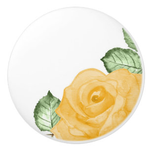 Pomo De Cerámica Acuarela de Rosa Amarilla Floral Rústica Chic Camp