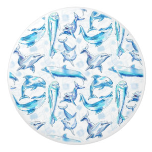 Pomo De Cerámica acuarela delfín patrón sin costura, delfín