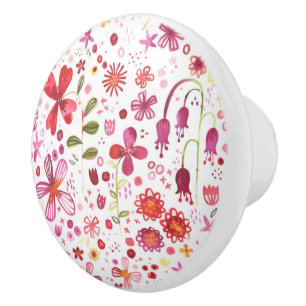 Pomo De Cerámica Acuarela floral brillante Botánica