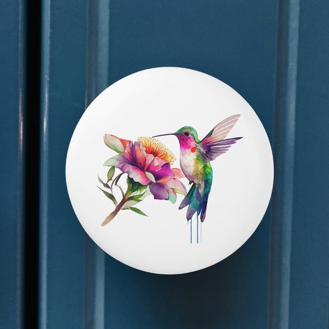 Pomo De Cerámica Acuarela Floral de Hummingbird (Subido por el creador)