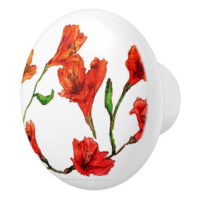 Pomo De Cerámica Acuarela floral roja naranja (Derecha)