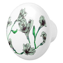 Pomo De Cerámica Acuarela floral verde