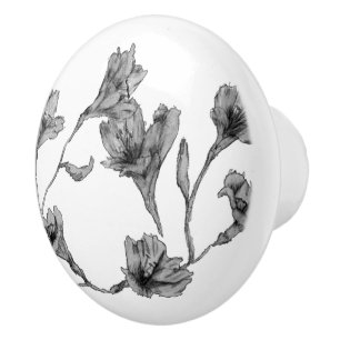 Pomo De Cerámica Acuarela gris floral