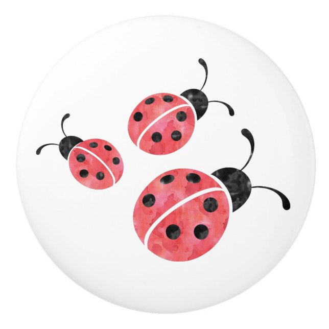 Pomo De Cerámica Acuarela Ladybug Ceramic Knobs (Anverso)