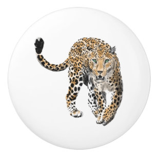 Pomo De Cerámica acuarela leopardo gato de la selva animal pintado 