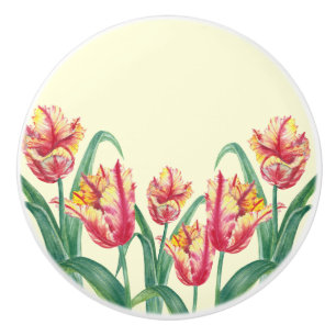 Pomo De Cerámica Acuarela Loro Amarillo Tulip Ilustracion Floral