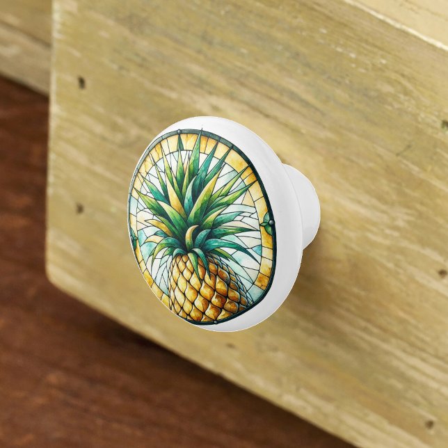 Pomo De Cerámica Acuarela Piña Vidrio Manchado Amarillo Verde (Subido por el creador)