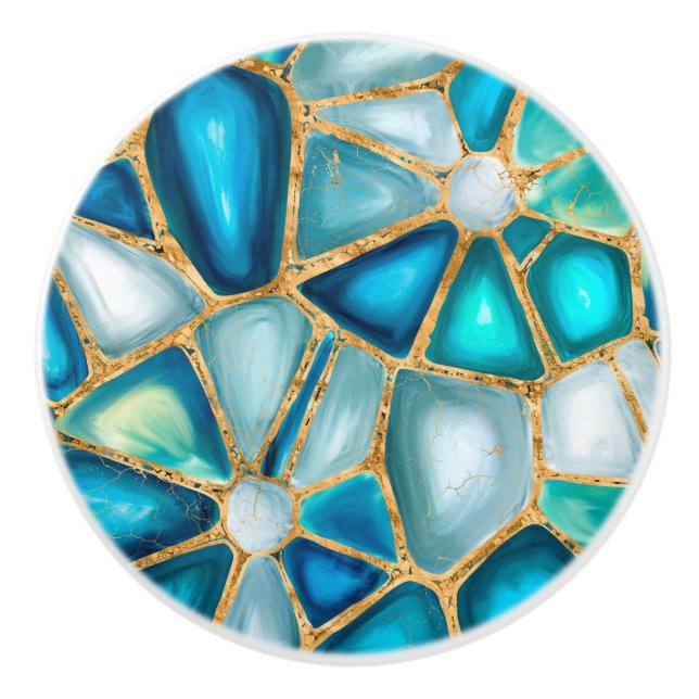 Pomo De Cerámica Acuarela y células de oro - océano (Anverso)