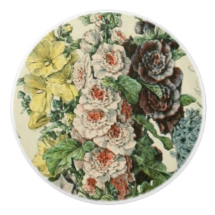 Pomo De Cerámica Adolph Millot Hollyhocks de cosecha bruta