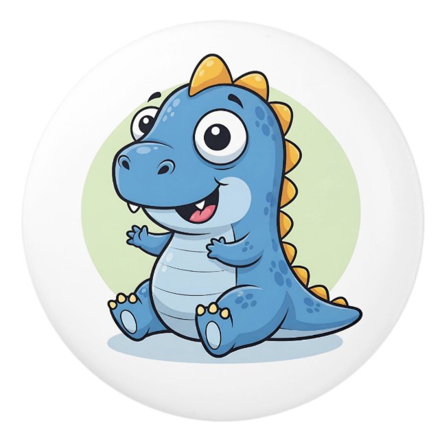 Pomo De Cerámica Adorable Bebé Dinosaurio Azul (Anverso)