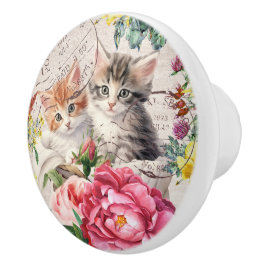 Pomo De Cerámica Adorable kitty Colorful floral stamps furniture
