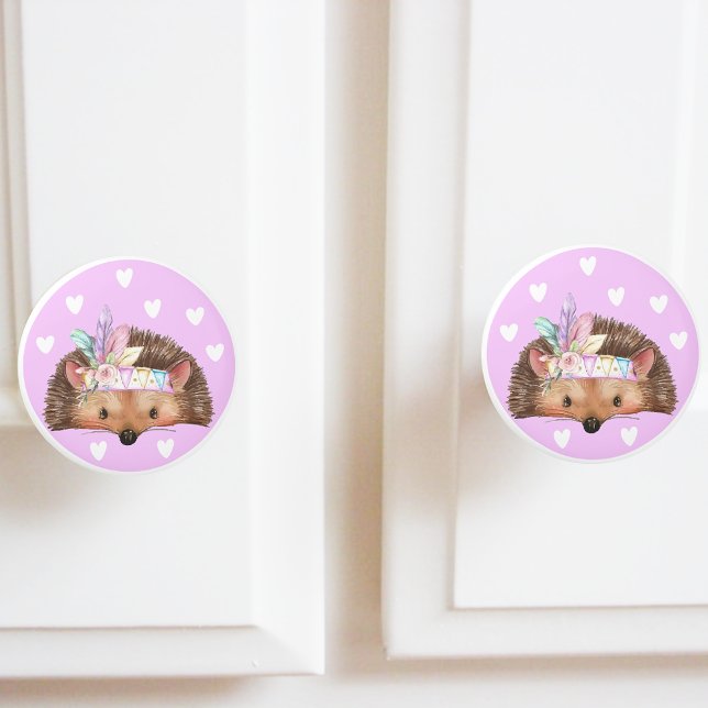 Pomo De Cerámica Adorable Moda de Boho Rosa Hedgehog (Subido por el creador)