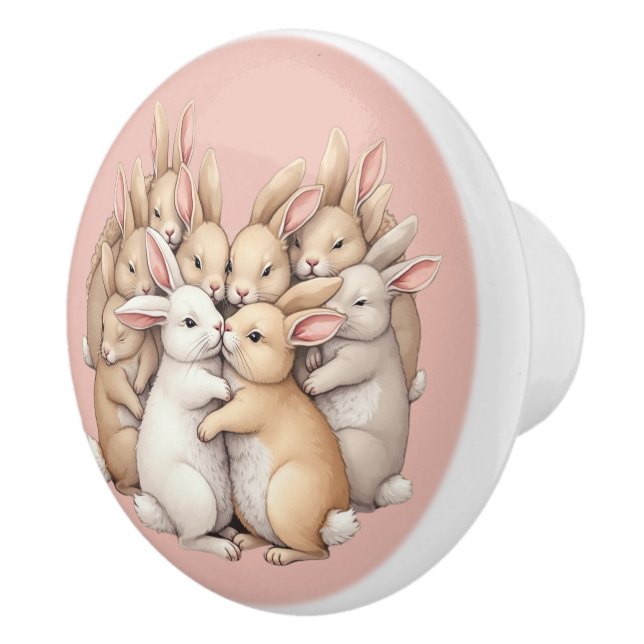 Pomo De Cerámica Adorables conejitos en un acogedor Ilustracion Pas (Derecha)