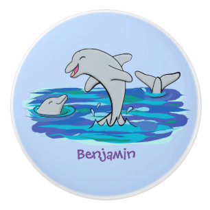 Pomo De Cerámica Adorables delfines felices ilustracion personaliza