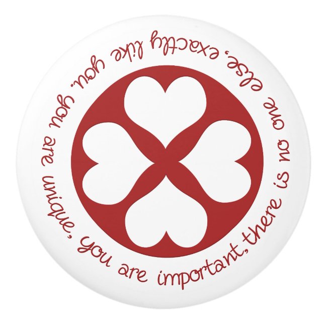 Pomo De Cerámica Afirmación positiva Eres corazones rojos únicos (Anverso)