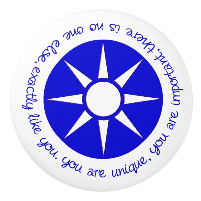 Pomo De Cerámica Afirmación positiva Usted es azul único (Anverso)