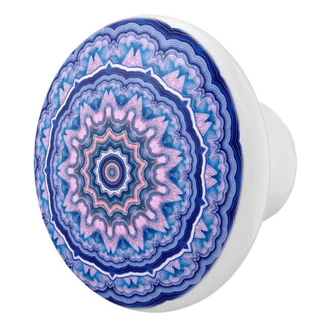 Pomo De Cerámica Agante blanco rosa azul Boho Mandala (Derecha)