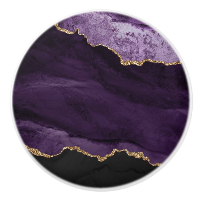 Pomo De Cerámica Agate Geode Purpurina de Faux Purple Gold (Anverso)
