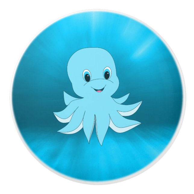 Pomo De Cerámica Agua Y Octopus Infantil (Anverso)