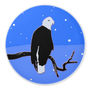 Pomo De Cerámica Águila calva en invierno - Arte de vida salvaje or