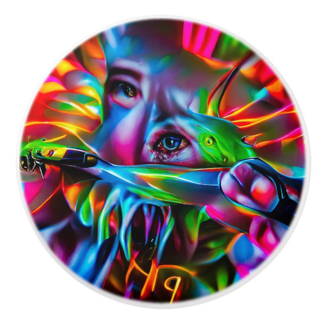 Pomo De Cerámica Aichmofobia: Vivid Surreal Art (Anverso)