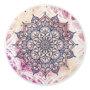 Pomo De Cerámica Airy Mandala Feliz Azul y Oro Púrpura Rosa
