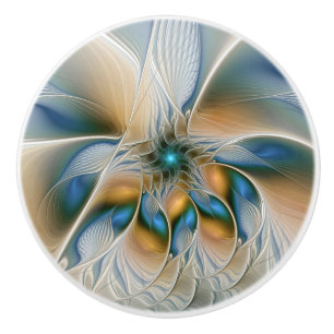 Pomo De Cerámica Alarmante, Abstracta Fantasía Fractal Art Con Azul