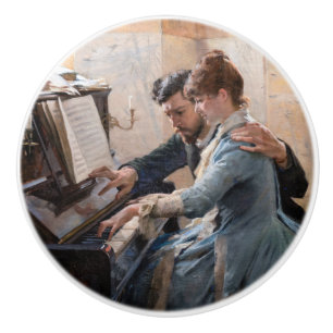 Pomo De Cerámica Albert Edelfelt - Jugando el piano