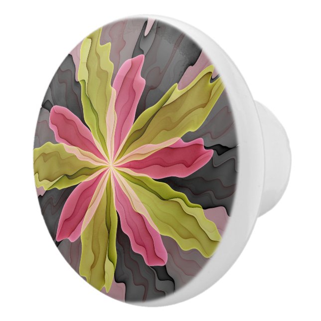 Pomo De Cerámica Alegría, antracita verde rosada Fantasía Flower Fr (Derecha)