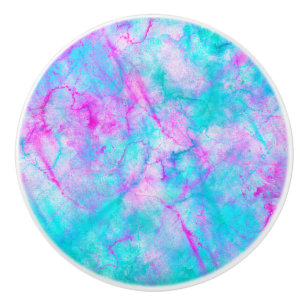 Pomo De Cerámica Algodón de Azúcar Rosa y Azul Tinte de Aquarela