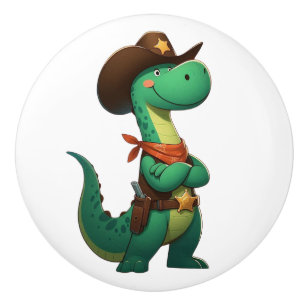 Pomo De Cerámica Alguacil/vaquero de dinosaurio