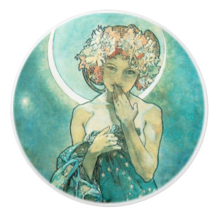 Pomo De Cerámica Alphonse Mucha Moonlight Clair De Lune Art Nouveau