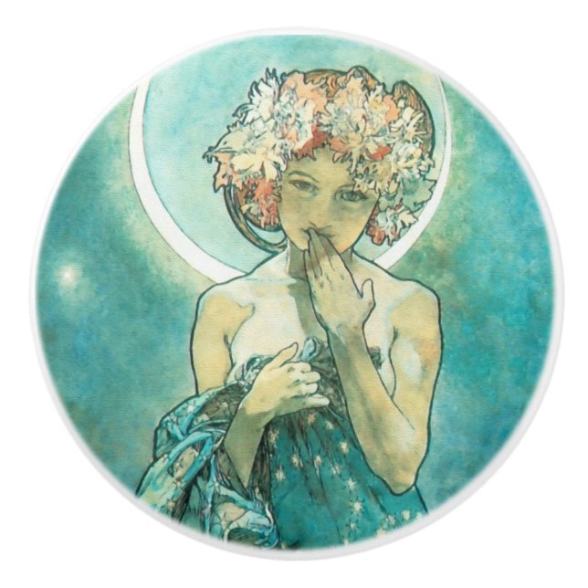 Pomo De Cerámica Alphonse Mucha Moonlight Clair De Lune Art Nouveau (Anverso)