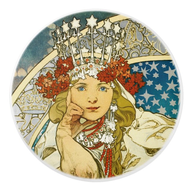 Pomo De Cerámica Alphonse Mucha Princess Hyacinth Art Nouveau (Anverso)